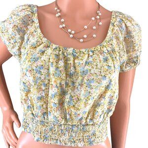 American Eagle®️ Floral Crop Top SMALL Flirty Cottage Butter Yellow Top